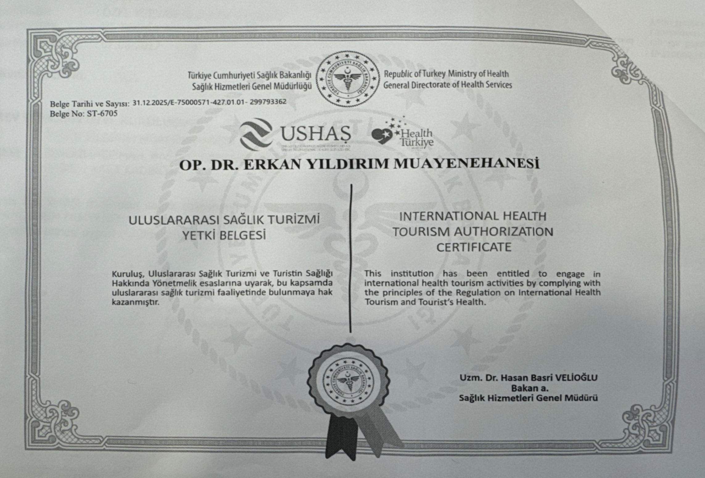 Uluslararası Sağlık Turizmi Yetki Belgesi